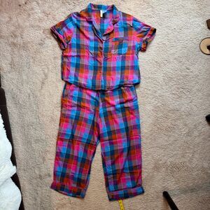 Lightweight Plaid Capri PJ Set Women's Size L (No 44)
